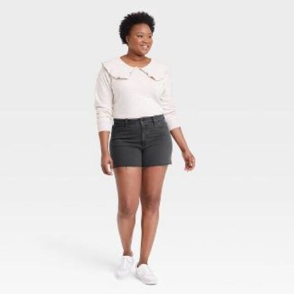 Universal Thread Cutoff Shorts 14 Black Denim Jean Vintage Stretch Midi HighRise - Picture 15 of 15